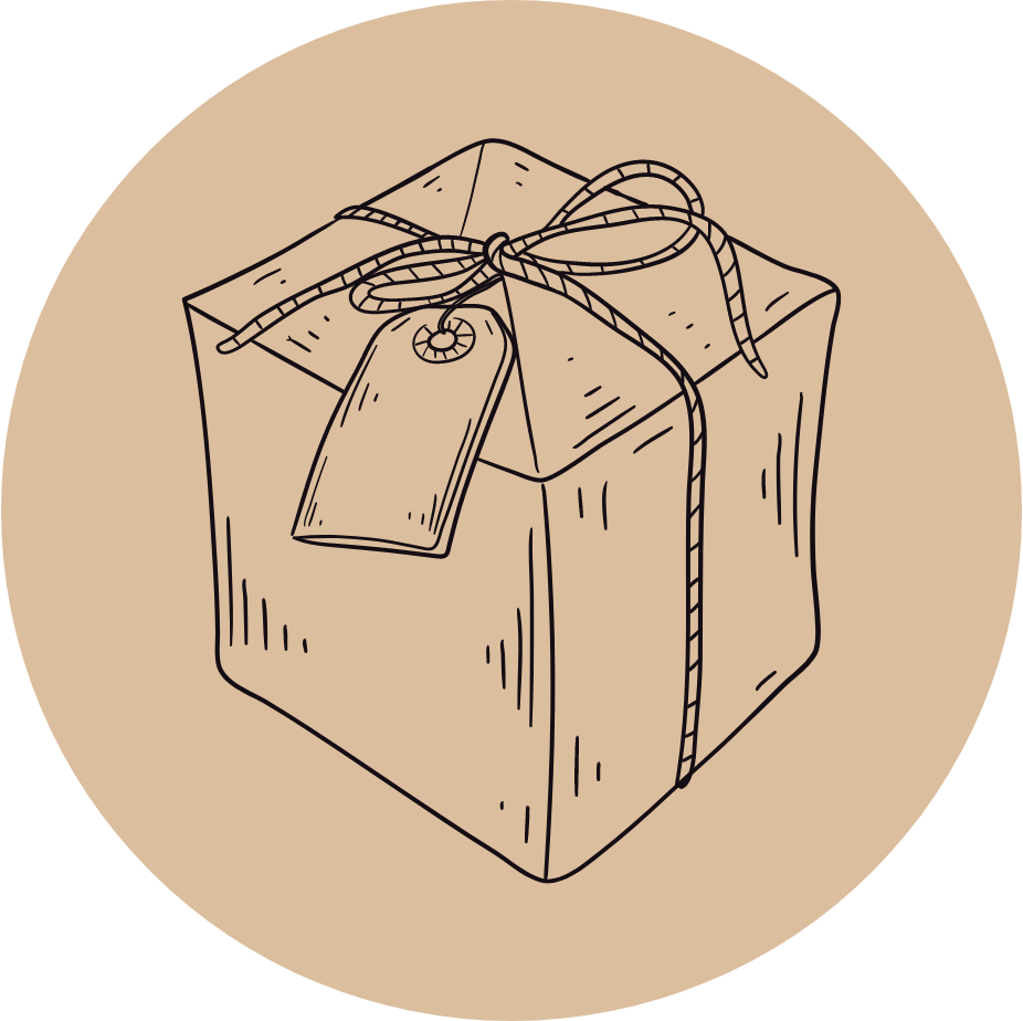 Line drawing of a package wrapped up with string